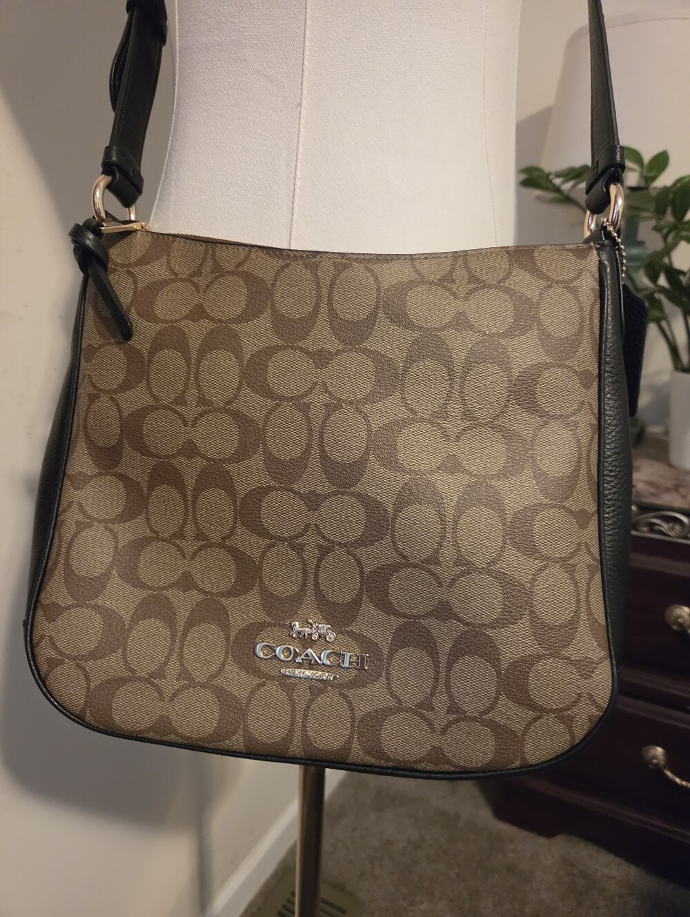 Coach Khaki and Black Signature Crossbody Bag